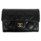 シャネル CHANEL マトラッセ フラップ カードケース AP0214 ブラック　ゴールド金具 キャビアスキン レディース カードケース