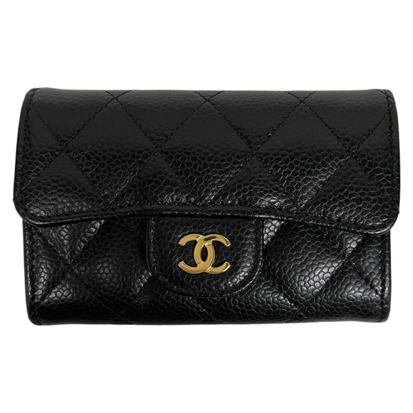 シャネル CHANEL マトラッセ フラップ カードケース AP0214 ブラック　ゴールド金具 キャビアスキン レディース カードケース