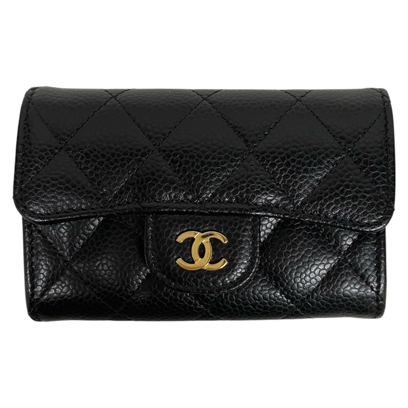 シャネル CHANEL マトラッセ フラップ カードケース AP0214 ブラック　ゴールド金具 キャビアスキン レディース カードケース