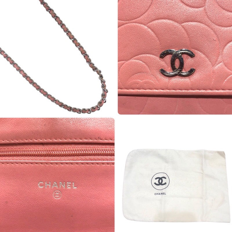 シャネル CHANEL ココフラワーウォレット ピンク　シルバー金具　 カーフ レディース ショルダーバッグ