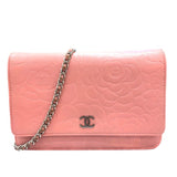 シャネル CHANEL ココフラワーウォレット ピンク　シルバー金具　 カーフ レディース ショルダーバッグ