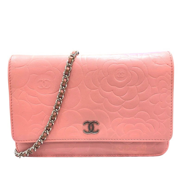 シャネル CHANEL ココフラワーウォレット ピンク　シルバー金具　 カーフ レディース ショルダーバッグ
