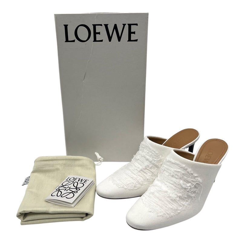 ロエベ LOEWE リップドデニムミュール 37 562201 ホワイト デニム/レザー レディース ミュール