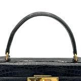 エルメス HERMES ケリー28　外縫い 〇R刻 ブラック　GD金具 アリゲーター レディース ショルダーバッグ