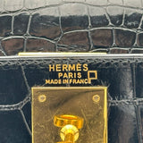 エルメス HERMES ケリー28　外縫い 〇R刻 ブラック　GD金具 アリゲーター レディース ショルダーバッグ