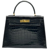 エルメス HERMES ケリー28　外縫い 〇R刻 ブラック　GD金具 アリゲーター レディース ショルダーバッグ