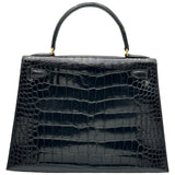 エルメス HERMES ケリー28　外縫い 〇R刻 ブラック　GD金具 アリゲーター レディース ショルダーバッグ