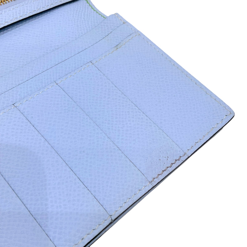 エルメス HERMES ベアン スフレ ヴェルソ Y刻印 ヴェールクリケット×ブルーブリュム ゴールド金具 ヴォーエプソン レディース 長財布