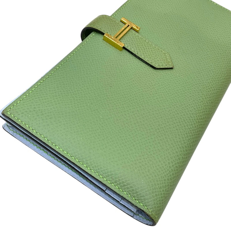エルメス HERMES ベアン スフレ ヴェルソ Y刻印 ヴェールクリケット×ブルーブリュム ゴールド金具 ヴォーエプソン レディース 長財布