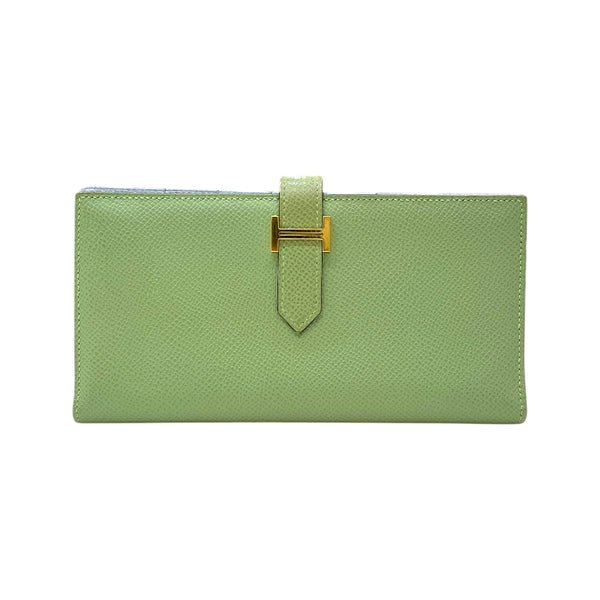エルメス HERMES ベアン スフレ ヴェルソ Y刻印 ヴェールクリケット×ブルーブリュム ゴールド金具 ヴォーエプソン レディース 長財布