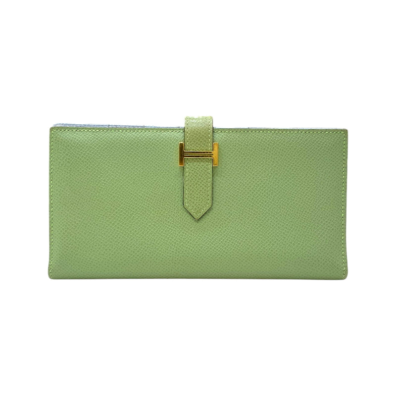エルメス HERMES ベアン スフレ ヴェルソ Y刻印 ヴェールクリケット×ブルーブリュム ゴールド金具 ヴォーエプソン レディース 長財布