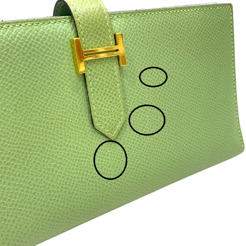 エルメス HERMES ベアン スフレ ヴェルソ Y刻印 ヴェールクリケット×ブルーブリュム ゴールド金具 ヴォーエプソン レディース 長財布