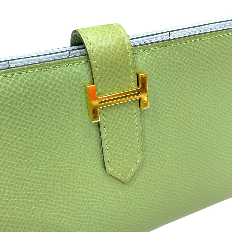 エルメス HERMES ベアン スフレ ヴェルソ Y刻印 ヴェールクリケット×ブルーブリュム ゴールド金具 ヴォーエプソン レディース 長財布
