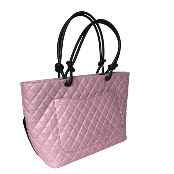 シャネル CHANEL カンボンライン ラージトートバッグ A25169 ピンク×ブラック ラムスキン レディース トートバッグ