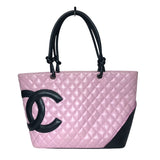 シャネル CHANEL カンボンライン ラージトートバッグ A25169 ピンク×ブラック ラムスキン レディース トートバッグ