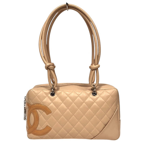 シャネル CHANEL カンボンライン ボーリングバッグ A25171 ベージュ シルバー金具 レザー レディース ショルダーバッグ