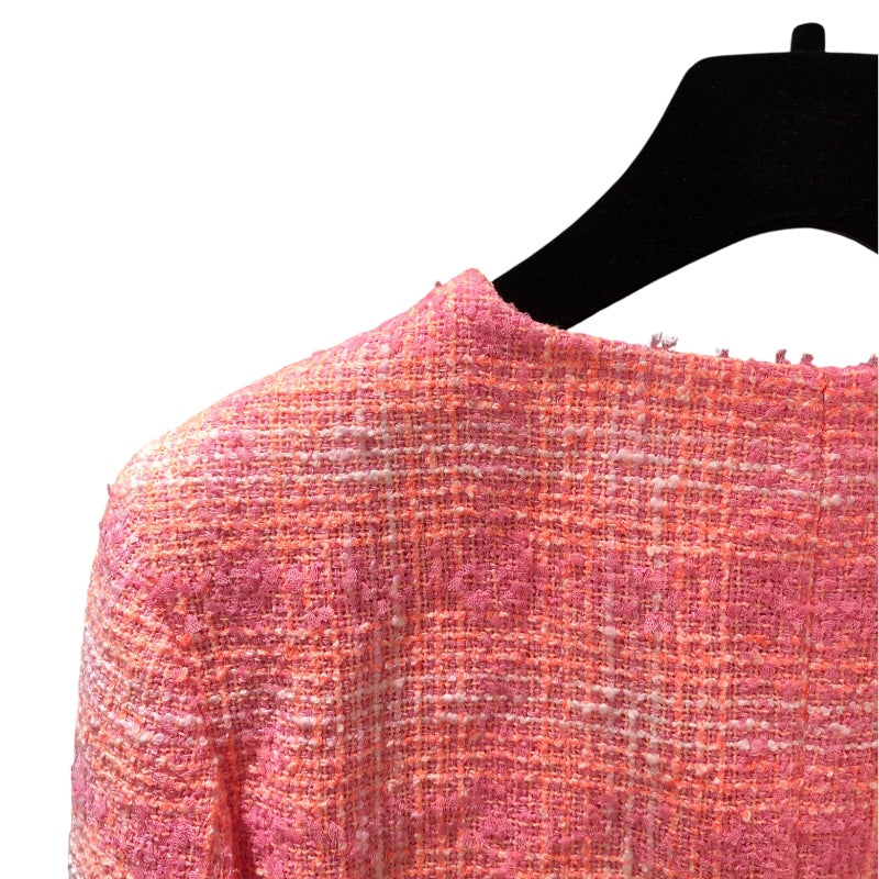 シャネル CHANEL ノーカラーツイードジャケット P76339 ピンク コットン レディース ノーカラージャケット