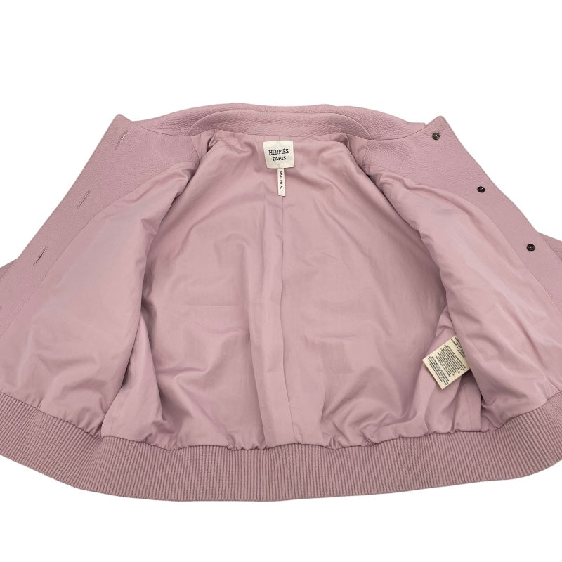 エルメス HERMES ディアスキンレザージャケット 3E1202D1 ピンク レザー レディース テーラードジャケット