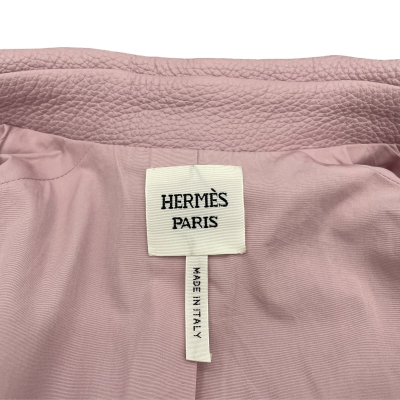 エルメス HERMES ディアスキンレザージャケット 3E1202D1 ピンク レザー レディース テーラードジャケット
