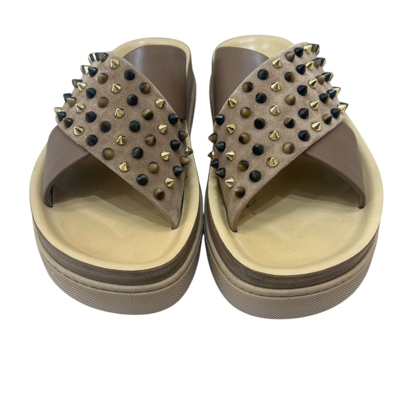 クリスチャン・ルブタン Christian louboutin HABIB スタッズ クロスサンダル ベージュ レザー メンズ サンダル