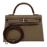 エルメス HERMES ミニケリー2 ヴェルソ W刻 エトゥープ×ニューグリペール シルバー金具 シェーブル レディース ショルダーバッグ