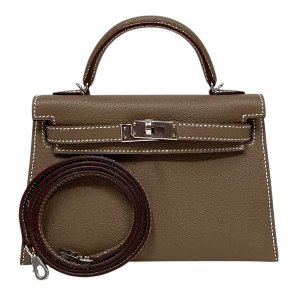 エルメス HERMES ミニケリー2 ヴェルソ W刻 エトゥープ×ニューグリペール シルバー金具 シェーブル レディース ショルダーバッグ