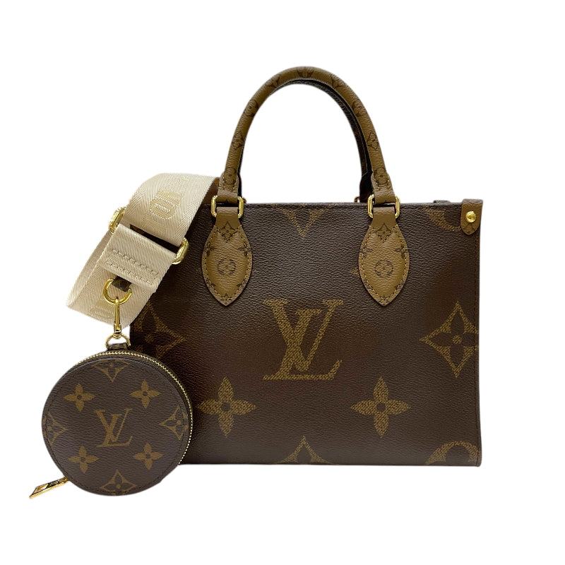 ルイ・ヴィトン LOUIS VUITTON オンザゴーPM M46373 ブラウン モノグラム・リバースキャンバス レディース ハンドバッグ