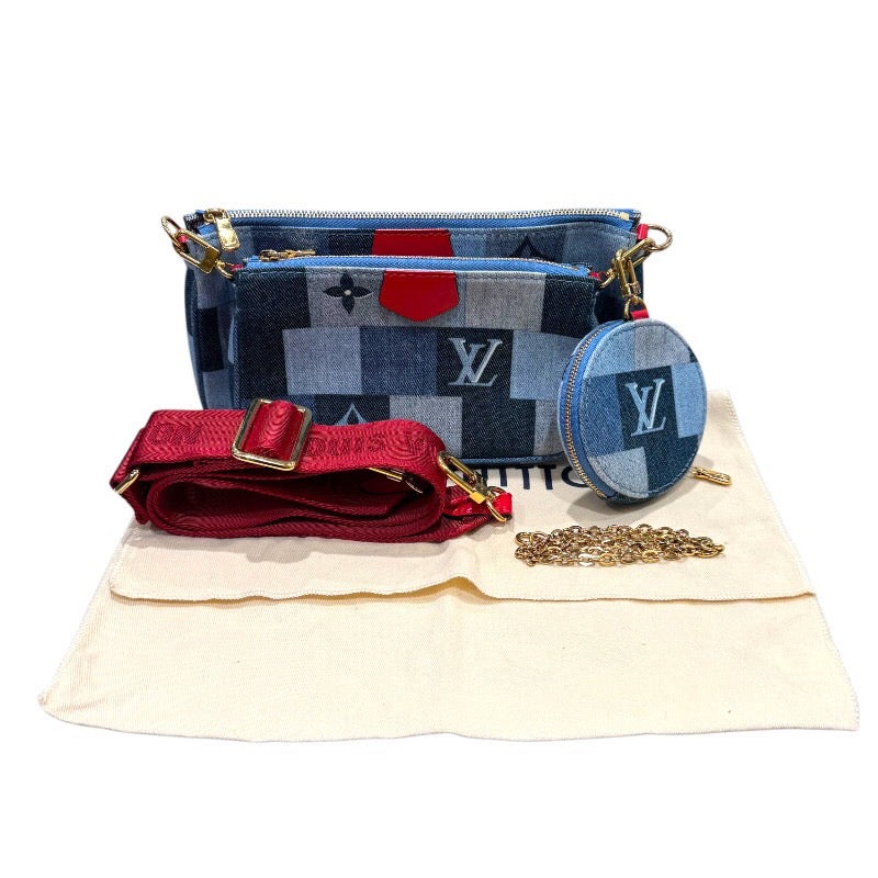 ルイ・ヴィトン LOUIS VUITTON ミュルティ・ポシェット・アクセソワ―ル M44990 ブルー　ゴールド金具 モノグラム・デニム レディース ショルダーバッグ