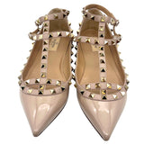 ヴァレンティノ VALENTINO ロックスタッズ フラットパンプス 40 ベージュ パテントレザー レディース パンプス