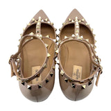 ヴァレンティノ VALENTINO ロックスタッズ フラットパンプス 40 ベージュ パテントレザー レディース パンプス