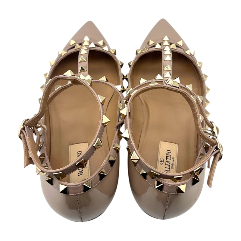 ヴァレンティノ VALENTINO ロックスタッズ フラットパンプス 40 ベージュ パテントレザー レディース パンプス