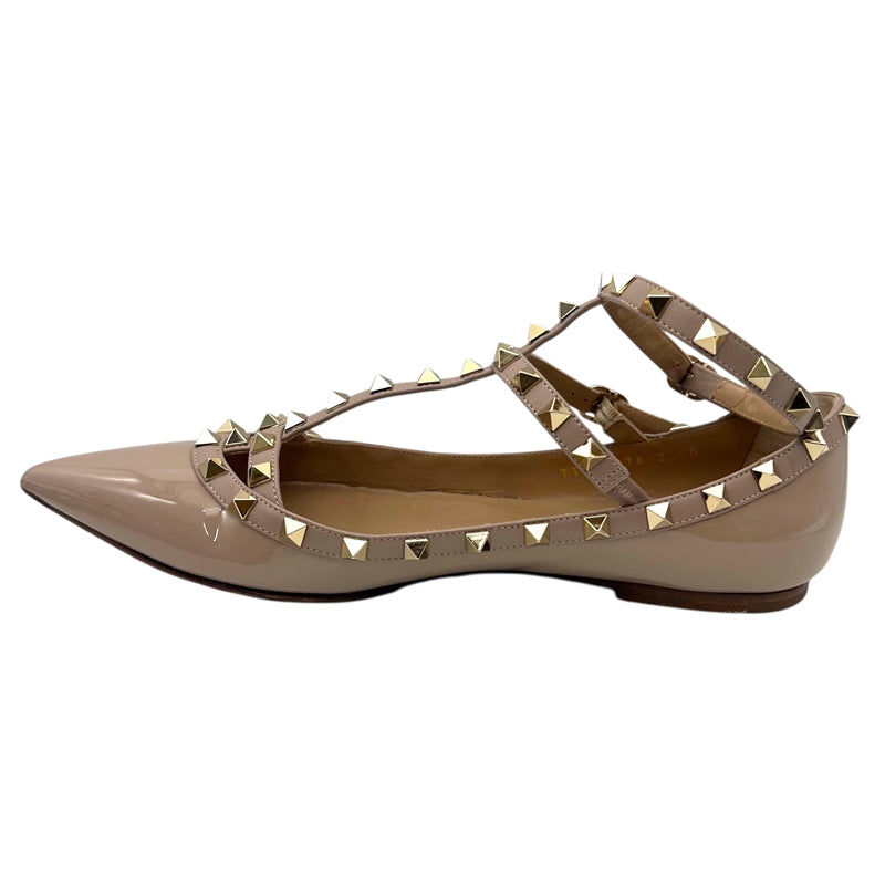 ヴァレンティノ VALENTINO ロックスタッズ フラットパンプス 40 ベージュ パテントレザー レディース パンプス