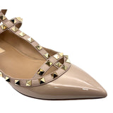 ヴァレンティノ VALENTINO ロックスタッズ フラットパンプス 40 ベージュ パテントレザー レディース パンプス