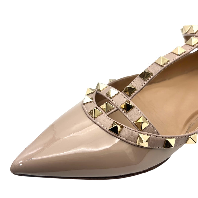 ヴァレンティノ VALENTINO ロックスタッズ フラットパンプス 40 ベージュ パテントレザー レディース パンプス