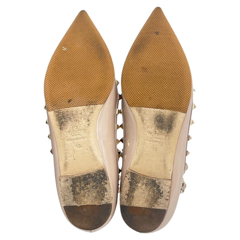 ヴァレンティノ VALENTINO ロックスタッズ フラットパンプス 40 ベージュ パテントレザー レディース パンプス