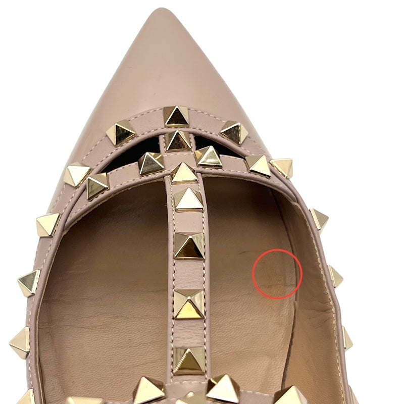 ヴァレンティノ VALENTINO ロックスタッズ フラットパンプス 40 ベージュ パテントレザー レディース パンプス