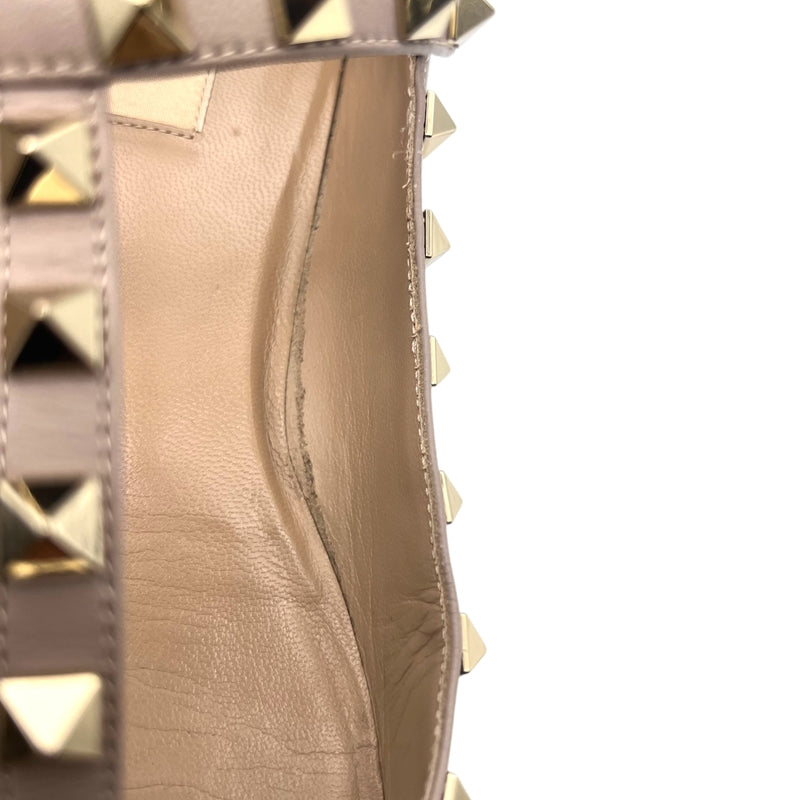 ヴァレンティノ VALENTINO ロックスタッズ フラットパンプス 40 ベージュ パテントレザー レディース パンプス