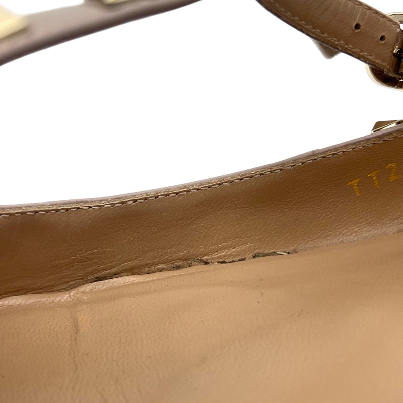 ヴァレンティノ VALENTINO ロックスタッズ フラットパンプス 40 ベージュ パテントレザー レディース パンプス