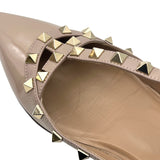 ヴァレンティノ VALENTINO ロックスタッズ フラットパンプス 40 ベージュ パテントレザー レディース パンプス
