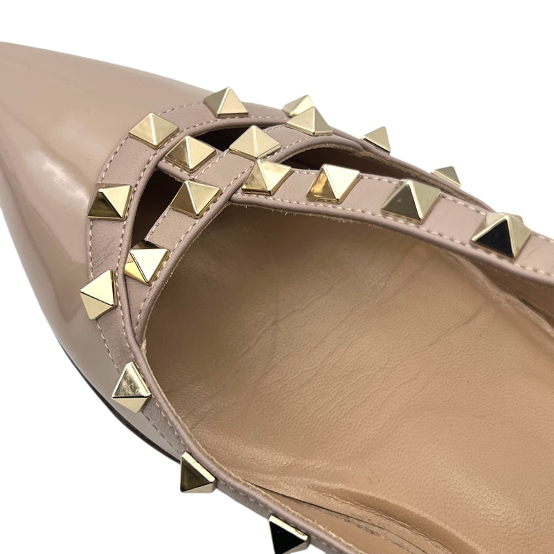 ヴァレンティノ VALENTINO ロックスタッズ フラットパンプス 40 ベージュ パテントレザー レディース パンプス