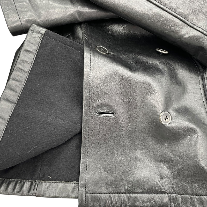 サンローラン SAINT LAURENT YVES SAINT LAURENT フェイクファーカラーレザーピーコート ブラック レザー メンズ その他アウター