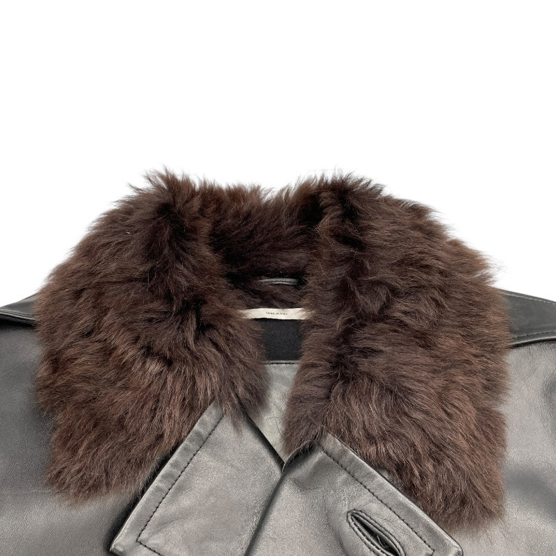 サンローラン SAINT LAURENT YVES  SAINT LAURENT フェイクファーカラーレザーピーコート ブラック レザー メンズ その他アウター