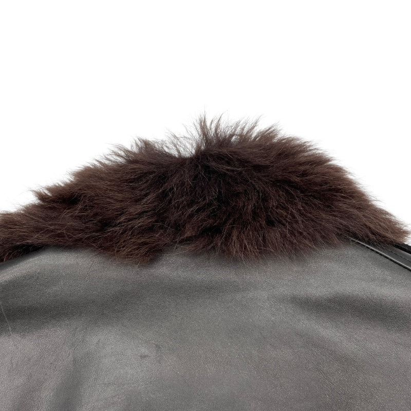 サンローラン SAINT LAURENT YVES  SAINT LAURENT フェイクファーカラーレザーピーコート ブラック レザー メンズ その他アウター