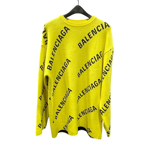 バレンシアガ BALENCIAGA ロゴ総柄ルーズフィットニットセーター イエロー コットン メンズ セーター