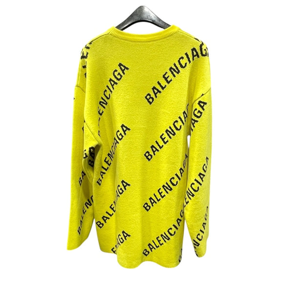 バレンシアガ BALENCIAGA ロゴ総柄ルーズフィットニットセーター イエロー コットン メンズ セーター