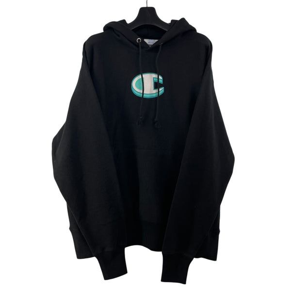 Champion　REVERSE　WEAVE　刺繡スウェットパーカー ブラック コットン メンズ パーカー