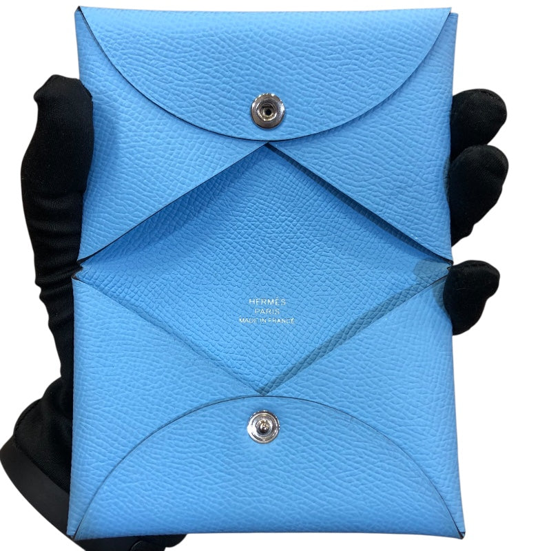 エルメス HERMES カルヴィ B刻印 セレスト エプソン ユニセックス カードケース
