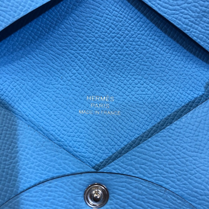 エルメス HERMES カルヴィ B刻印 セレスト エプソン ユニセックス カードケース