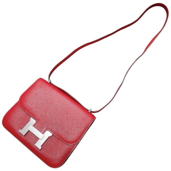 エルメス HERMES コンスタンス3ミニ X刻 ルージュグレナ　シルバー金具 ヴォーエプソン レディース ショルダーバッグ