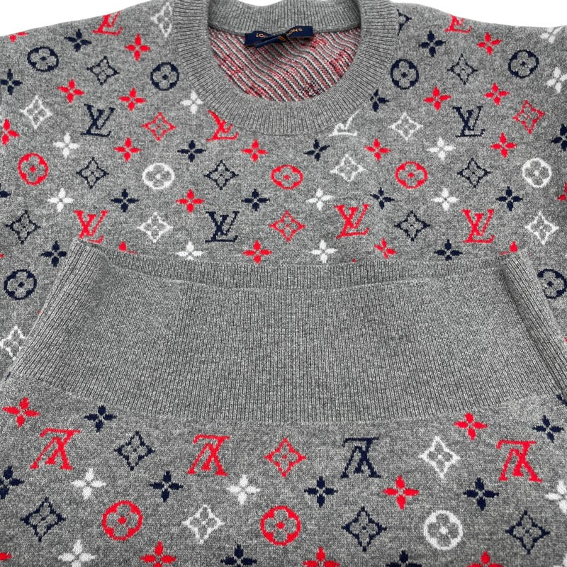 ルイ・ヴィトン LOUIS VUITTON モノグラム総柄ニットセーター FPKL83 グレー ウール レディース セーター